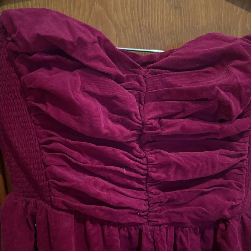 Purple corduroy strapless dress. HD in Paris Anthropologie. Size 4. - Picture 2 of 4
